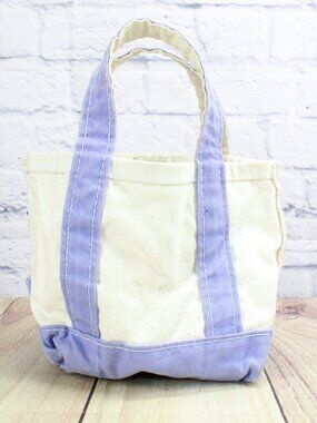 LL Bean Boat and Tote Open Top Purple Trim Canvas Bag Makeup Pouch Mini Handbag